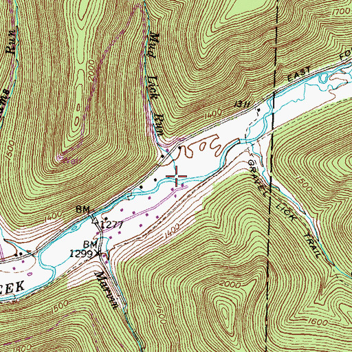 Topographic Map of Mud Lick Run, PA