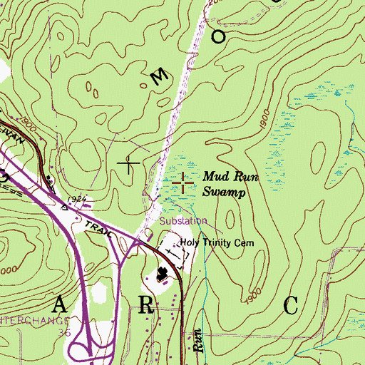Topographic Map of Mud Run Swamp, PA