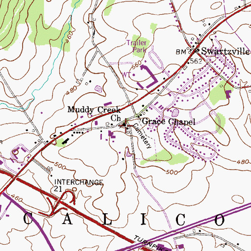 Topographic Map of Muddy Creek Church, PA