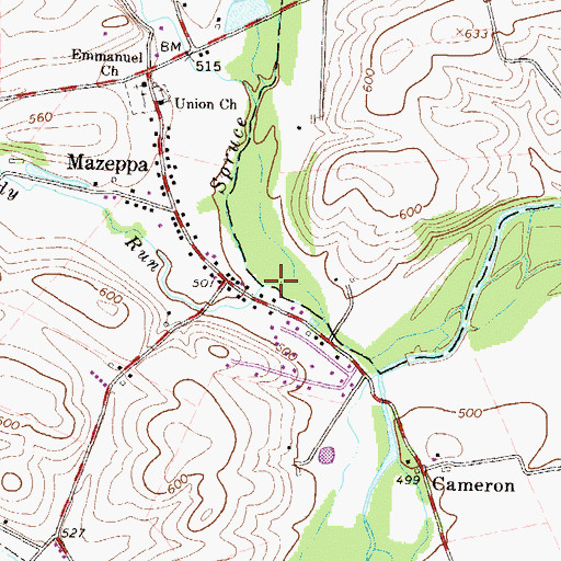 Topographic Map of Muddy Run, PA