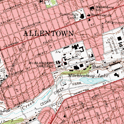 Topographic Map of Muhlenberg College, PA