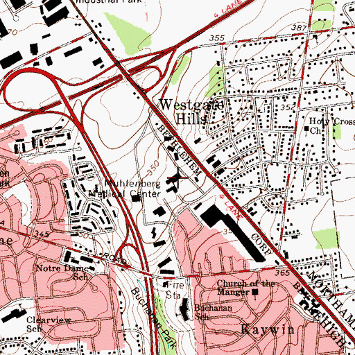 Topographic Map of Lehigh Valley Hospital Muhlenberg, PA