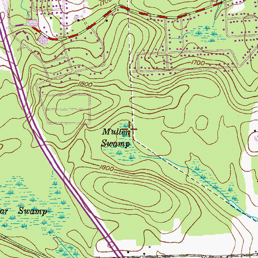 Topographic Map of Mullen Swamp, PA