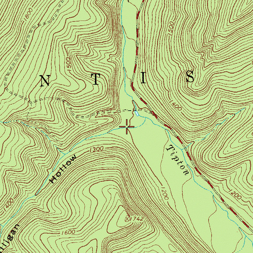 Topographic Map of Mulligan Hollow, PA