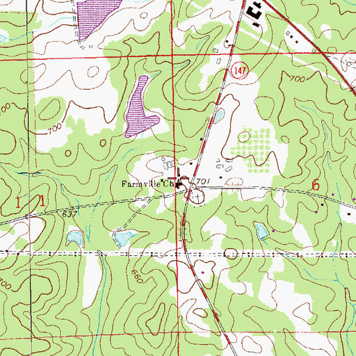 Topographic Map of Farmville Baptist Church, AL