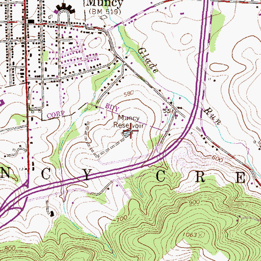 Topographic Map of Muncy Reservoir, PA