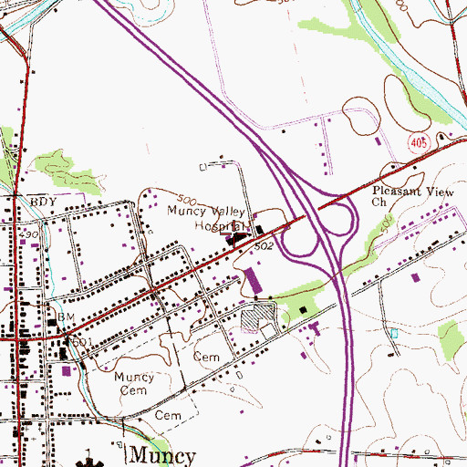 Topographic Map of Muncy Valley Hospital, PA