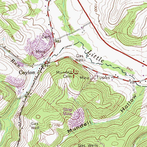 Topographic Map of Mundell Cemetery, PA