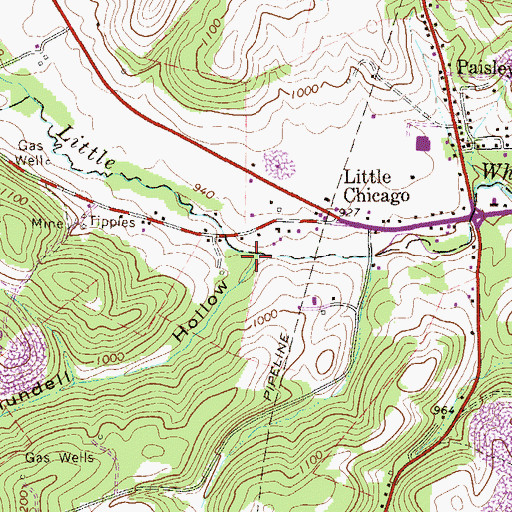 Topographic Map of Mundell Hollow, PA