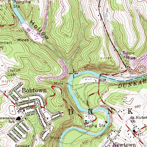 Topographic Map of Mundell Hollow, PA