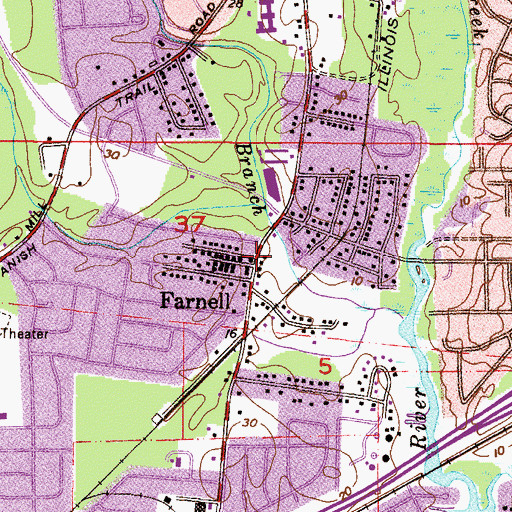 Topographic Map of Farnell, AL