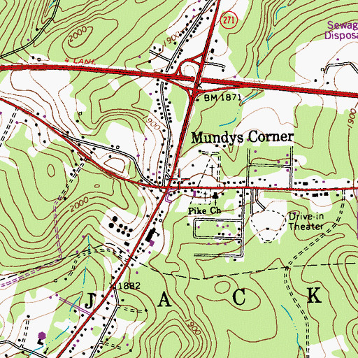 Topographic Map of Mundys Corner, PA