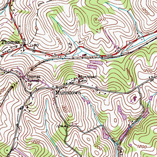 Topographic Map of Munntown Cemetery, PA