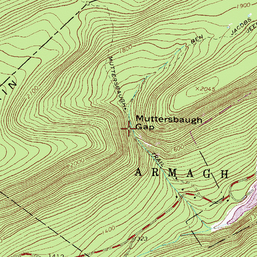 Topographic Map of Muttersbaugh Gap, PA