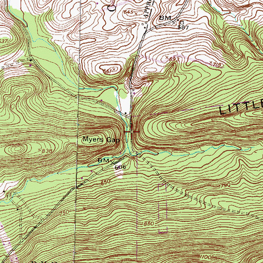 Topographic Map of Myers Gap, PA