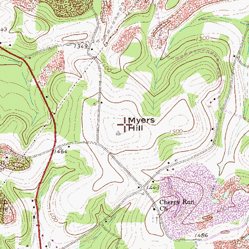 Topographic Map of Myers Hill, PA