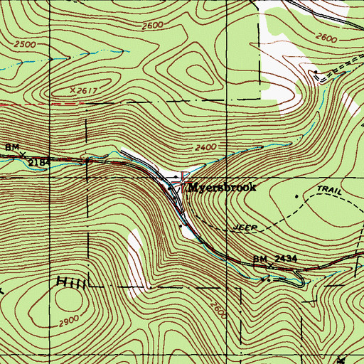 Topographic Map of Myersbrook, PA