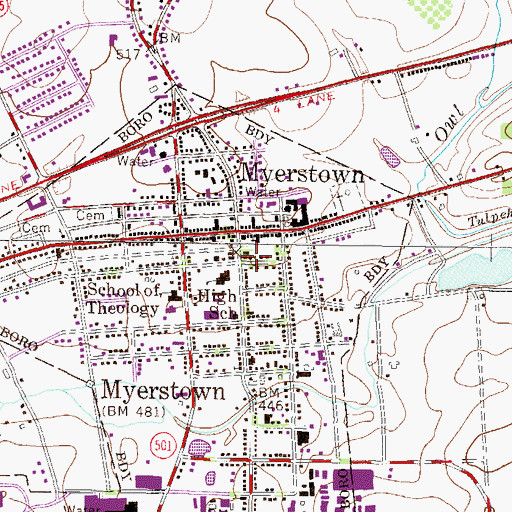 Topographic Map of Myerstown, PA