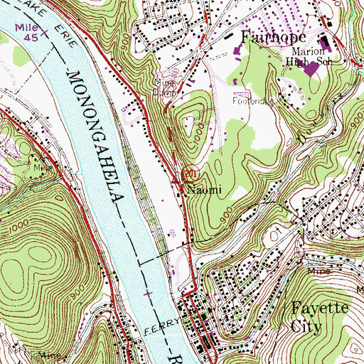 Topographic Map of Naomi, PA