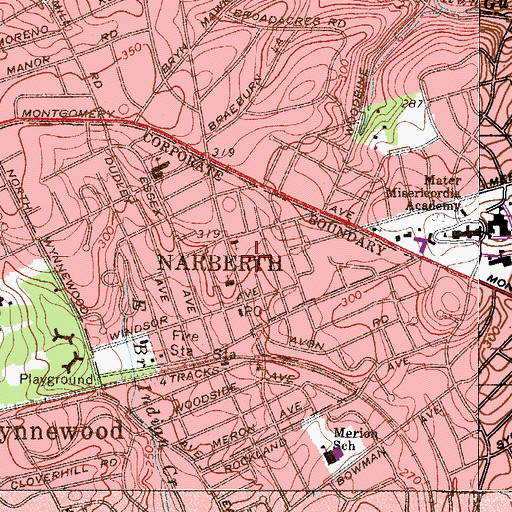 Topographic Map of Narberth, PA