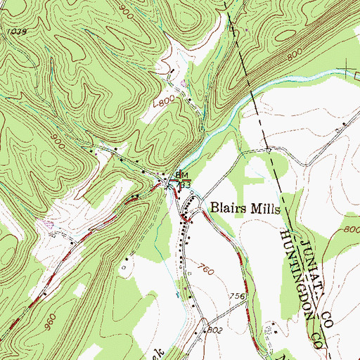 Topographic Map of Narrows Branch Tuscarora Creek, PA