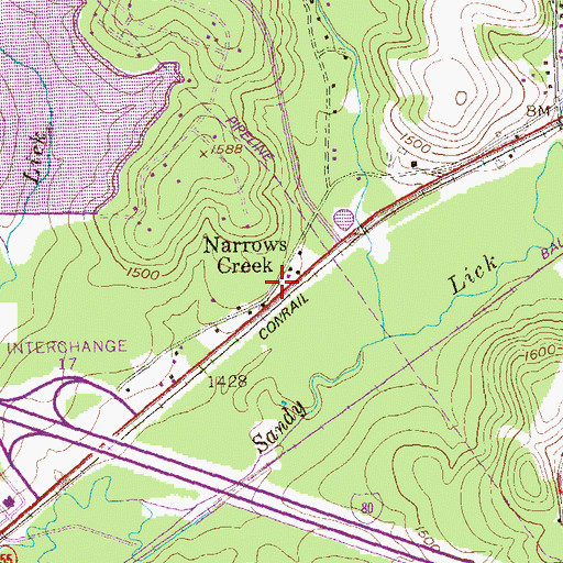Topographic Map of Narrows Creek, PA