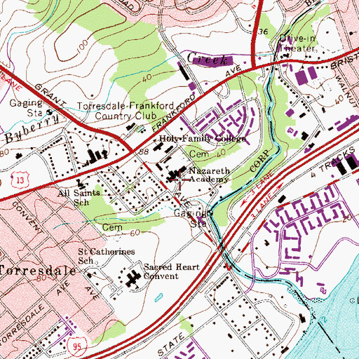 Topographic Map of Narzareth Academy, PA