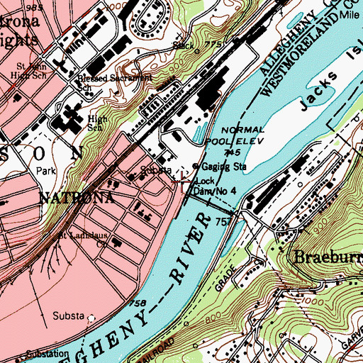Topographic Map of Natrona, PA