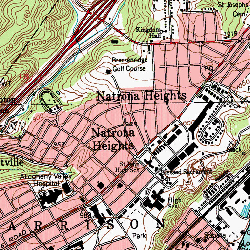 Topographic Map of Natrona Heights, PA