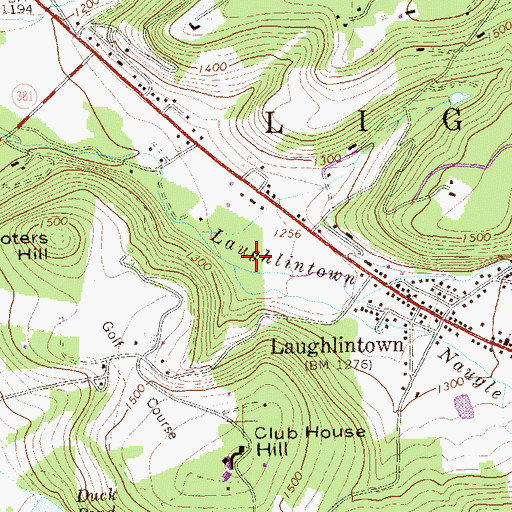 Topographic Map of Naugle Run, PA