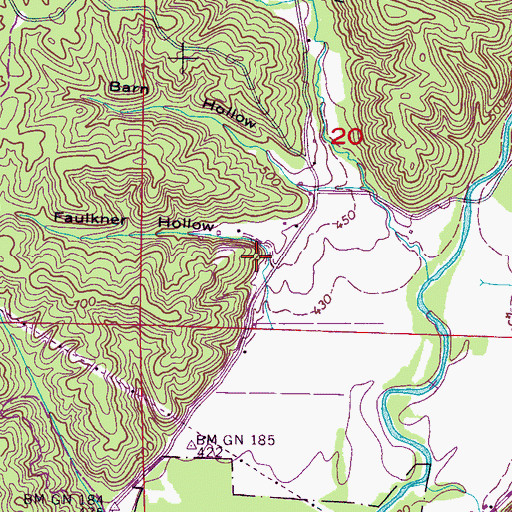 Topographic Map of Faulkner Hollow, AL