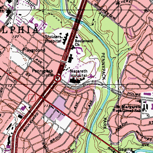 Topographic Map of Nazareth Hospital, PA