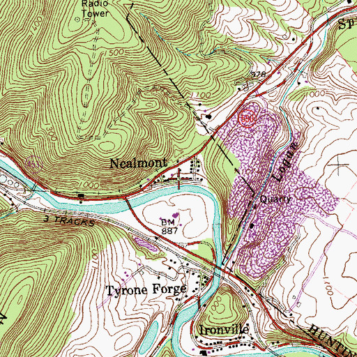Topographic Map of Nealmont, PA