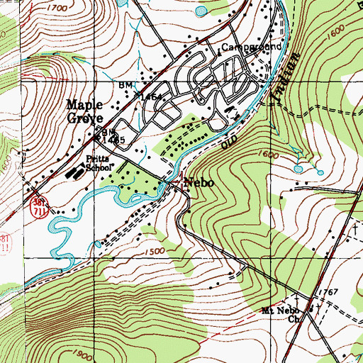 Topographic Map of Nebo, PA