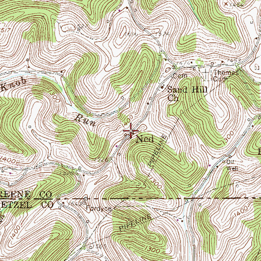 Topographic Map of Ned, PA