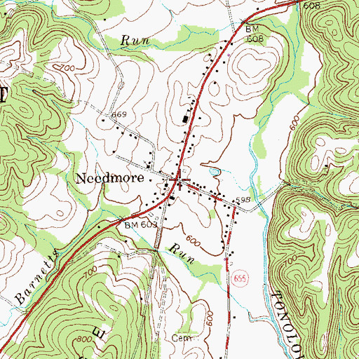 Topographic Map of Needmore, PA