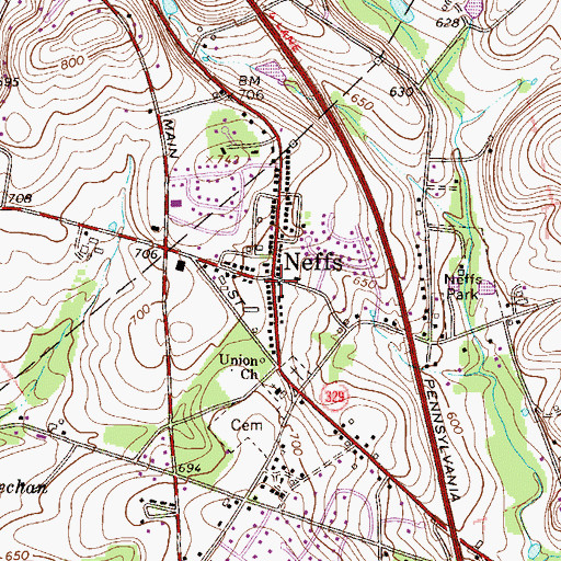 Topographic Map of Neffs, PA