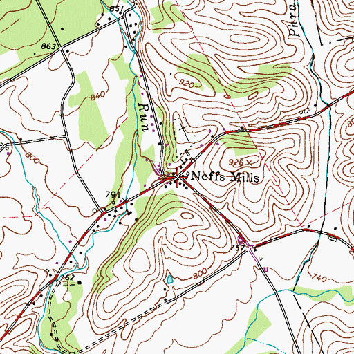 Topographic Map of Neffs Mills, PA