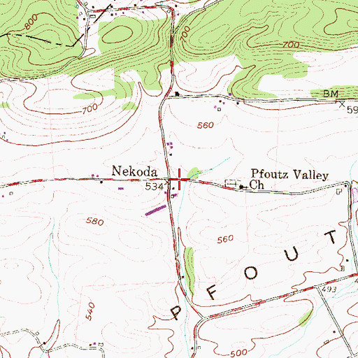 Topographic Map of Nekoda, PA