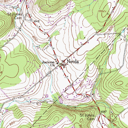 Topographic Map of Neola, PA