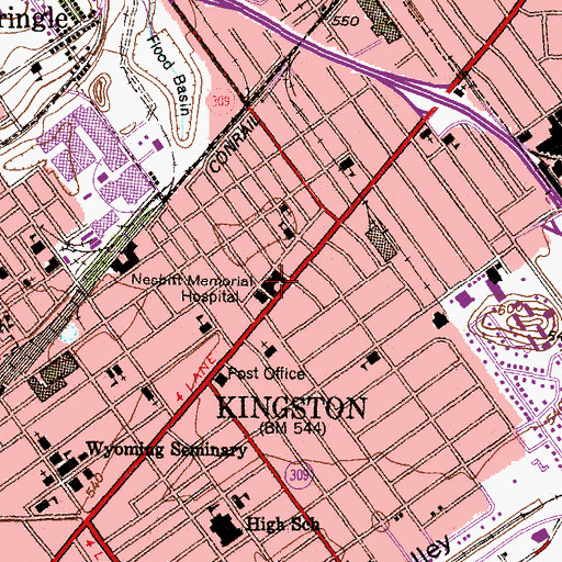 Topographic Map of First Hospital Wyoming Valley, PA
