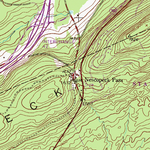 Topographic Map of Nescopeck Pass, PA