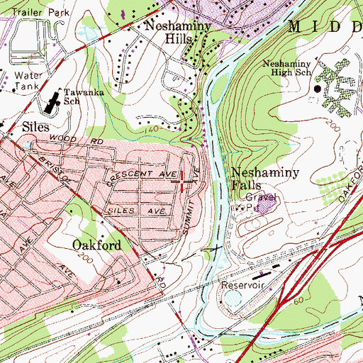 Topographic Map of Neshaminy Falls, PA