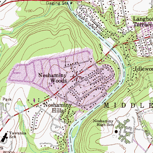 Topographic Map of Neshaminy Woods, PA