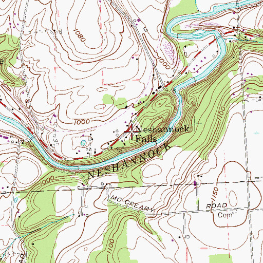 Topographic Map of Neshannock Falls, PA