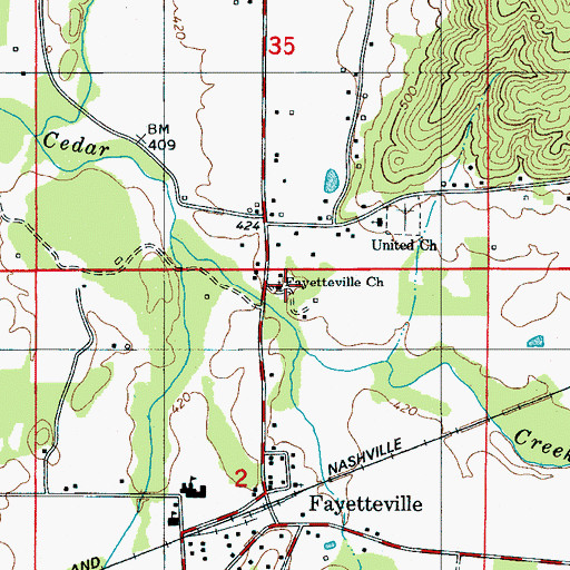 Topographic Map of Fayetteville Church, AL