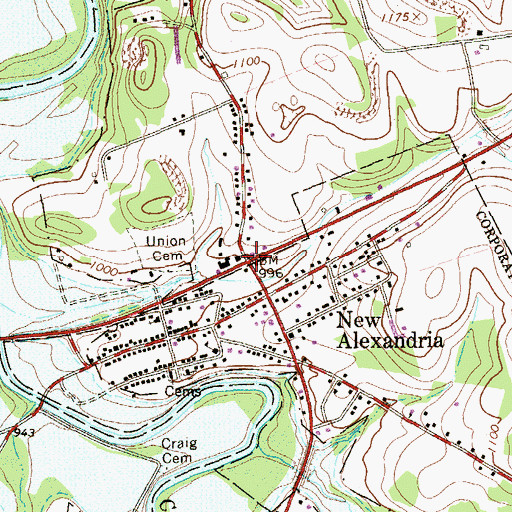 Topographic Map of New Alexandria, PA