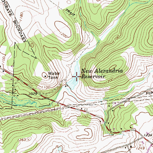 Topographic Map of New Alexandria Reservoir, PA