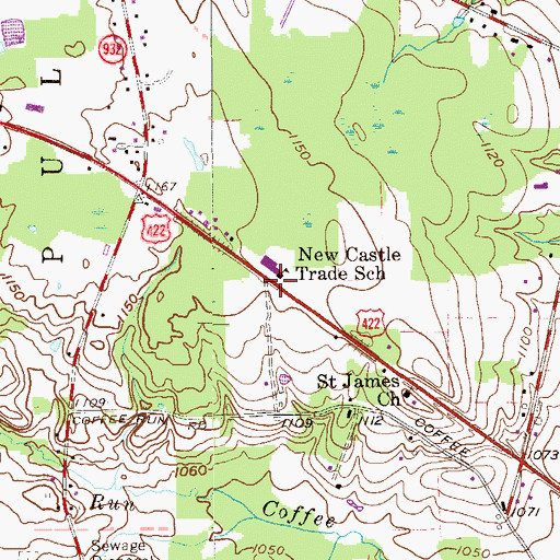 Topographic Map of New Castle Trade School, PA