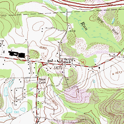 Topographic Map of Hunter Cemetery, PA